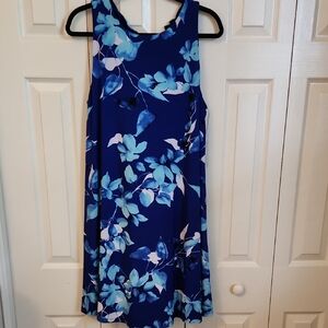 Lauren Floral Sleeveless Dress in Blue and White